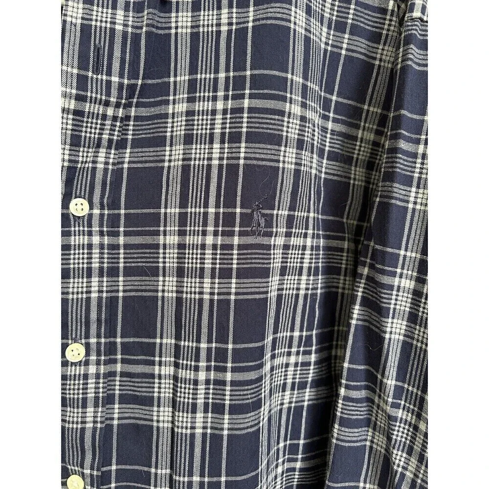 Polo Ralph Lauren L Blake Pony Button Down Shirt Navy Blue Plaid Long Sleeve